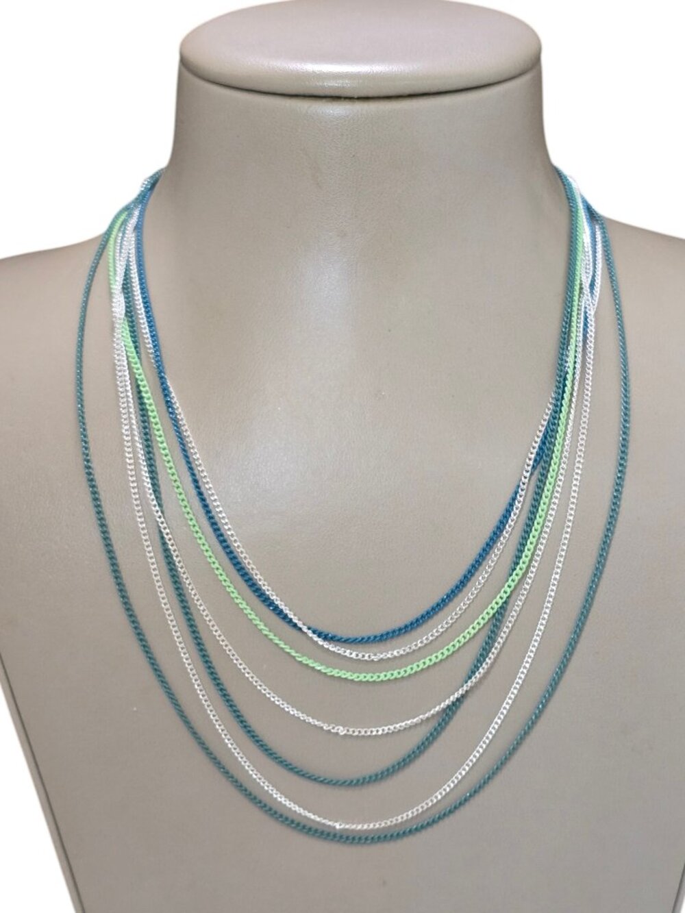 Vera Bradley Colorful Chain Necklace Silver Plated & Green Multi Layered NWT